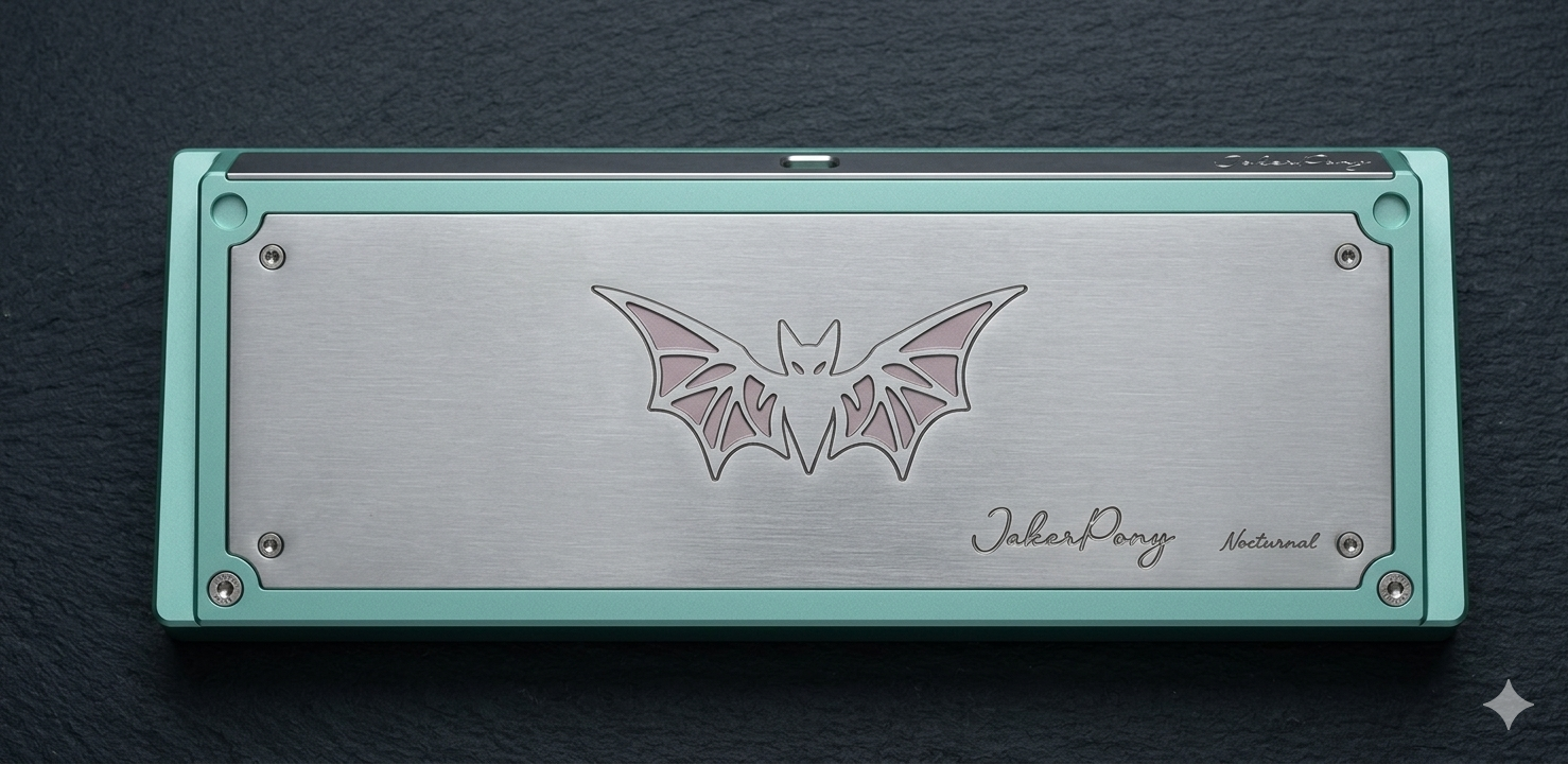 Nocturnal Batman 60 custom keyboard with mint anodized case and brushed stainless steel backplate